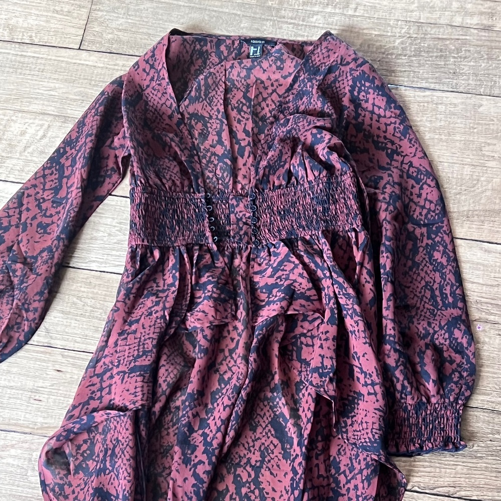 Dark red snake print long dress/ coat
